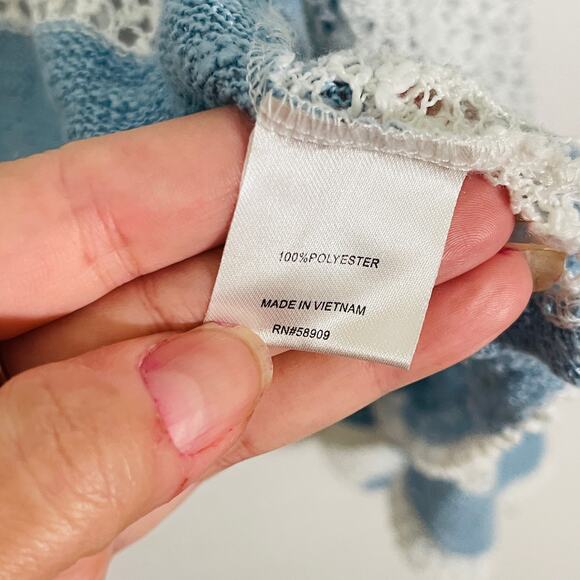 Retro Threads Cardigan Sweater Womens Large Blue White Open Knit Long Sleeves - Picture 7 of 13